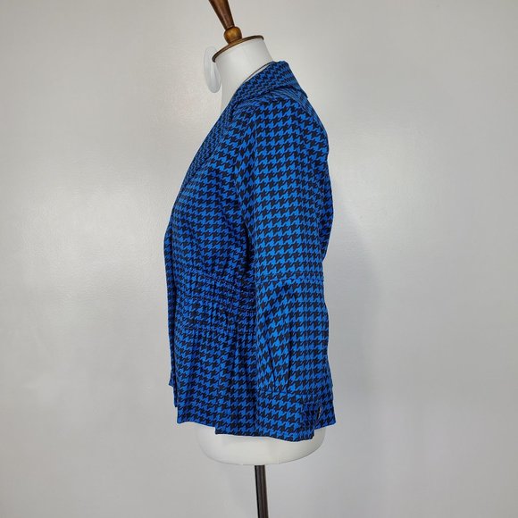 Joan Rivers Blue Black Houndstooth Button Front Blazer With Shirring Detail S - Picture 4 of 14